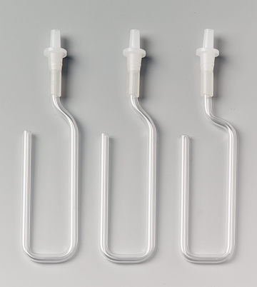 U-Rohr-Manometer aus Glas, mit Kupplungsstücken zum direkten Einstecken in die Schlauchkupplungen des Venturi-Rohres