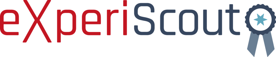 Das Bild zeigt das Logo von "experiScout", einem Online-Shop f&uuml;r Experimentierbedarf im deutschen Bildungswesen. Es kombiniert Elemente from Wissenschaft und Bildung, um eine innovative Lernumgebung zu f&ouml;rdern.