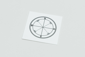 Das Bild zeigt einen einfachen Kompass auf einer weißen Karte. Die Himmelsrichtungen sind deutlich markiert, darunter N für Norden, S für Süden, O für Osten und W für Westen.