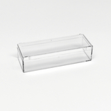 Das Bild zeigt eine transparente, rechteckige Box aus Kunststoff. Sie eignet sich zur Aufbewahrung von Experimentiermaterialien oder Schulutensilien und bietet einen guten Überblick über den Inhalt.