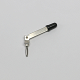 Das Bild zeigt ein metallisches Experimentiergerät mit einem beweglichen Arm und einer Gummikappe am Ende. Es scheint für den Einsatz im Bildungsbereich gedacht zu sein, möglicherweise zur Durchführung von physikalischen Experimenten.