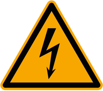 Das Bild zeigt ein gelbes Dreieck mit einem schwarzen Blitzsymbol, das auf elektrische Gefahr hinweist. Es symbolisiert Vorsicht im Umgang mit elektrischen Geräten und ist wichtig für Sicherheitsanzeigen im Bildungsbereich.