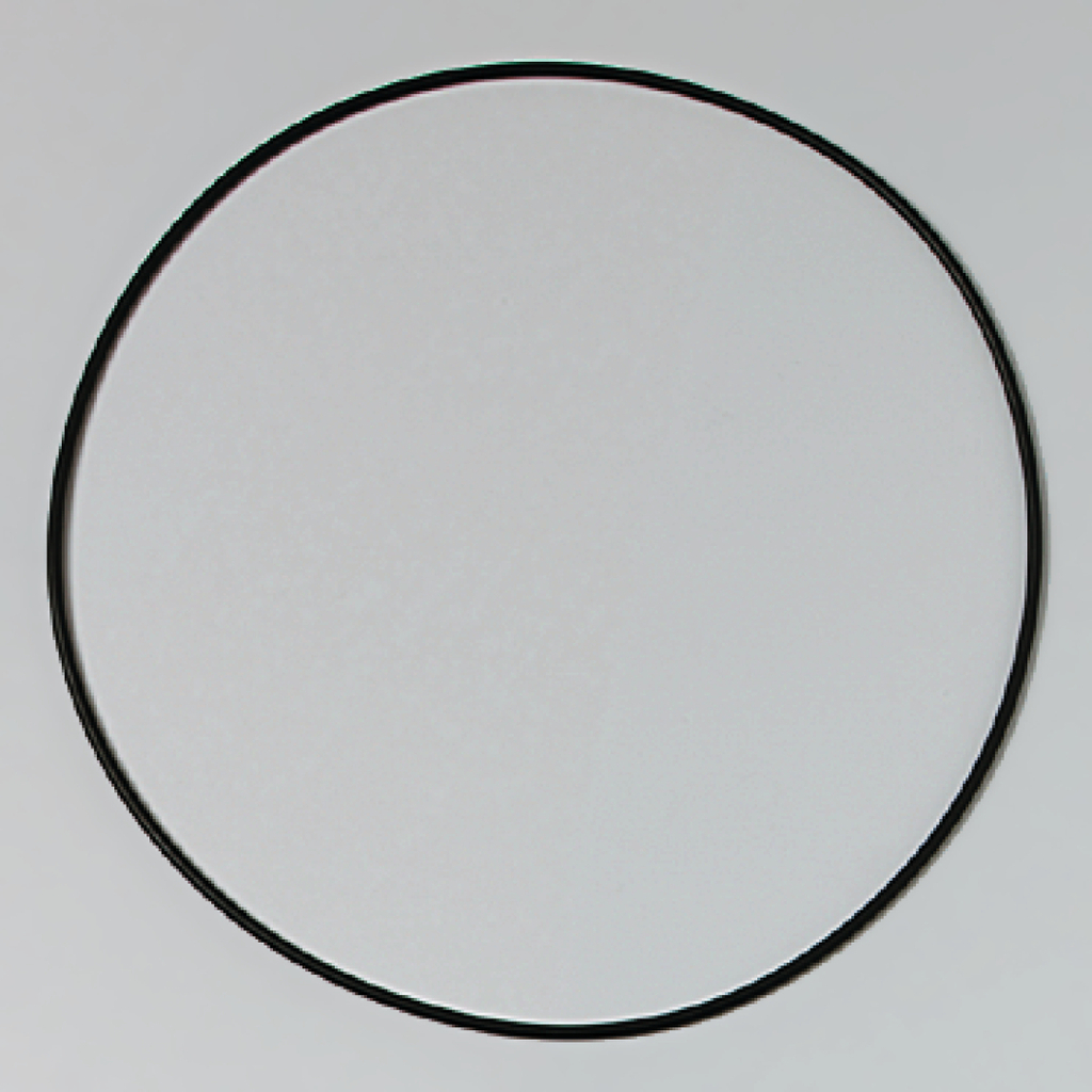 Das Bild zeigt einen schwarzen, runden Rahmen ohne inneren Inhalt. Er könnte Teil eines Experimentierkits oder einer Demonstration in der Schule sein, möglicherweise zur Visualisierung von Konzepten in Physik oder Mathematik.