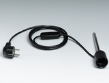 Das Bild zeigt ein elektrisches Heizgerät mit einem langen Kabel und einem Stecker. Am Ende des Kabels befindet sich eine Heizspirale, die für Experimente in der Bildung verwendet werden kann.