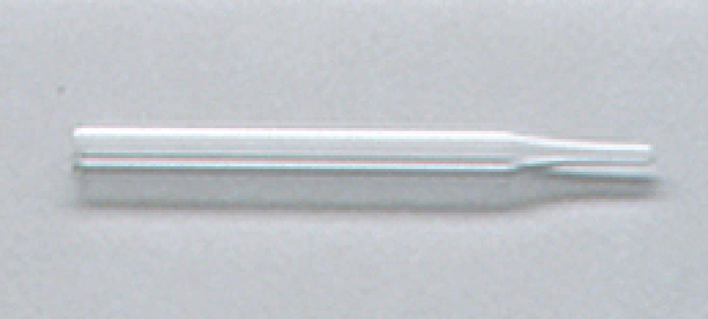 Das Bild zeigt ein transparentes Glasröhrchen mit einer schmalen Öffnung an einem Ende. Es könnte für laborchemische Experimente oder zur Durchführung von Messungen in der Ausbildung verwendet werden.