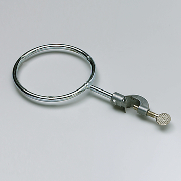 Das Bild zeigt einen stabilen Metallring mit einer Klemme, der in Experimenten zur Befestigung von Glasgeräten verwendet wird. Er ist eine wichtige Komponente für sichere und präzise wissenschaftliche Arbeiten im Bildungsbereich.