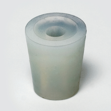 Das Bild zeigt einen zylindrischen, transparenten Behälter aus einem flexiblen Material mit einem zentralen Loch. Er könnte für Experimente in der Schule oder im Labor verwendet werden, beispielsweise zur Durchführung von chemischen Reaktionen.