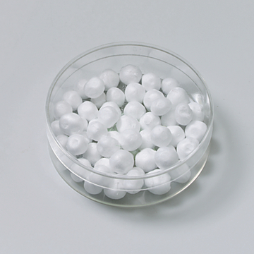 Das Bild zeigt eine durchsichtige Petri-Schale, die mit vielen kleinen weißen Kügelchen gefüllt ist. Diese Kügelchen sind vermutlich aus einem experimentellen Material, das für Bildungszwecke im deutschen Schulbereich verwendet wird.