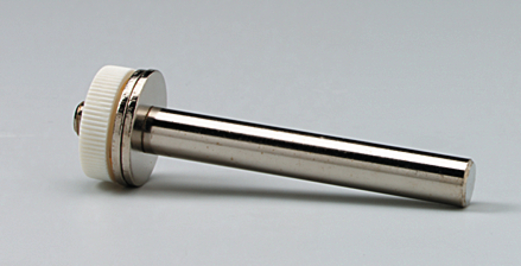 Das Bild zeigt ein metallisches Experimentiergerät mit einem runden, weißen Kopf und einem schlanken, langen Körper. Es scheint für wissenschaftliche Experimente oder Bildungszwecke im deutschen Bildungswesen konzipiert zu sein.