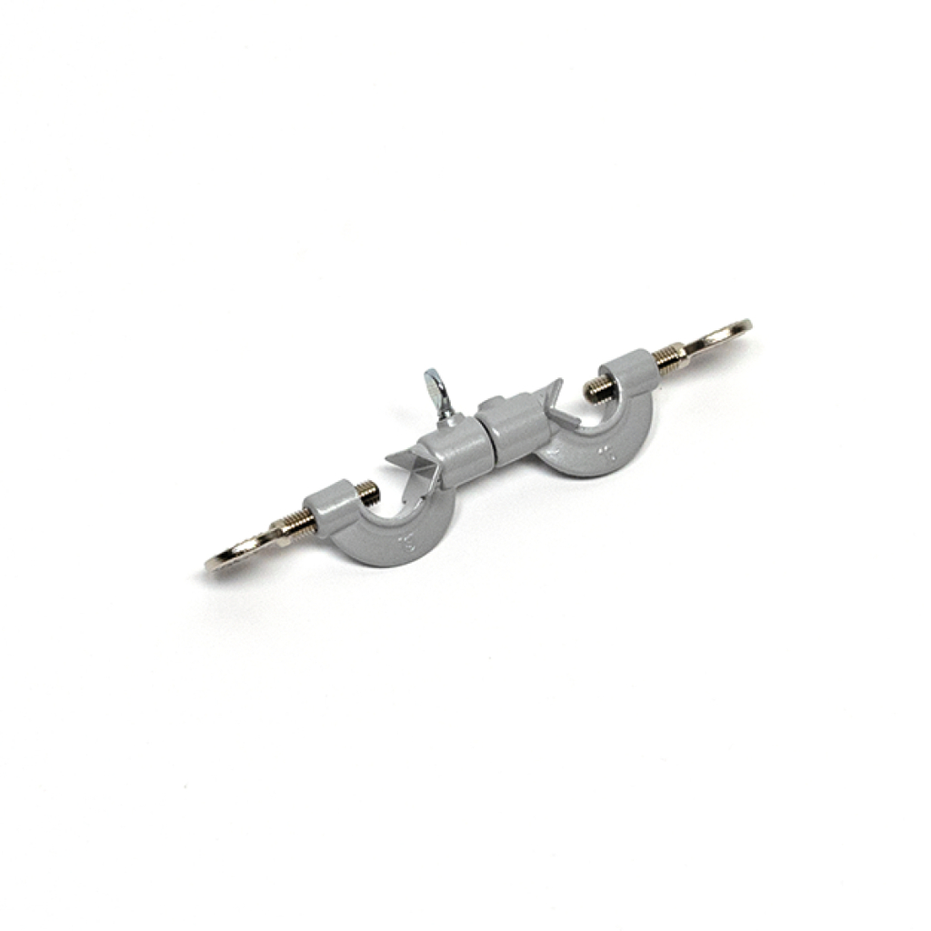 Das Bild zeigt ein graues Experimentiergerät mit zwei Halterungen und einem zentralen Verbindungselement. Es wird häufig im Bildungsbereich verwendet, um Versuchsanordnungen zu stabilisieren oder zu verbinden.