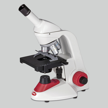 Das Bild zeigt ein Mikroskop, das für den Einsatz im Bildungsbereich konzipiert ist. Es verfügt über einen stabilen Sockel, verschiedene Objektive und eine verstellbare Stage, ideal für Experimente und wissenschaftliche Untersuchungen.