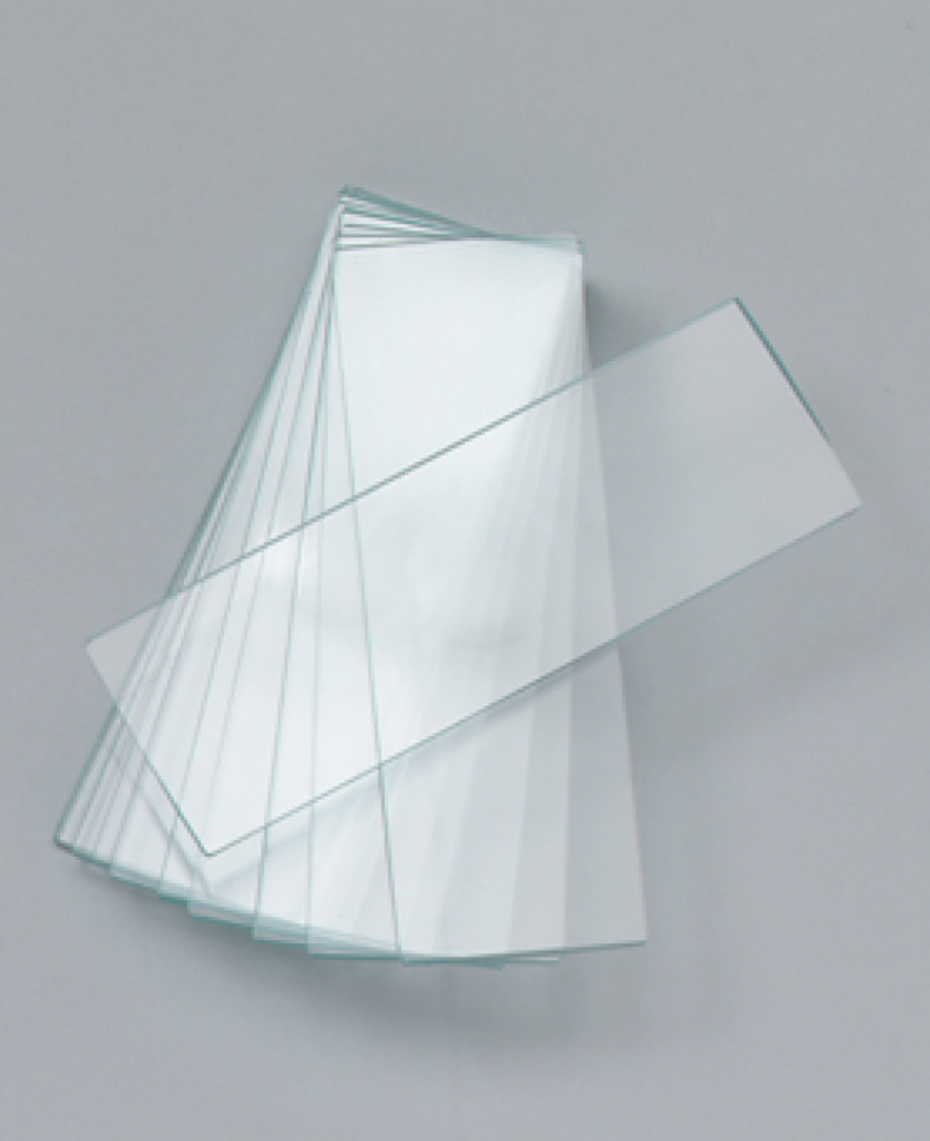 Das Bild zeigt eine Reihe transparenter Glasplatten, die übereinander gestapelt sind. Diese Platten sind vermutlich für wissenschaftliche Experimente oder Bildungszwecke im Schulbereich gedacht.