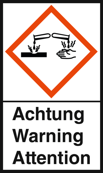 Das Bild zeigt ein Warnsymbol, das auf Gefahren im Umgang mit Chemikalien hinweist. Es illustriert, dass gefährliche Stoffe mit Rauch oder Dämpfen aus Reagenzgläsern verbunden sind und fordert zur Vorsicht auf.