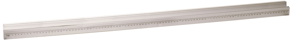 Das Bild zeigt eine lange, gerade Metalllinie mit einer Skala, die in Zentimetern und Millimetern unterteilt ist. Sie dient wahrscheinlich als Hilfsmittel für Messungen und Zeichnungen im Bildungsbereich.