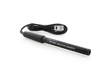 Das Bild zeigt einen Sensor zur Messung der relativen Luftfeuchtigkeit, der in der Bildungswissenschaft verwendet wird. Er ist mit einem Kabel ausgestattet, das für die Verbindung mit einem Messgerät oder Computer dient.
