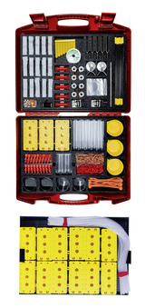 Offener Experimentierkoffer Klänge und Geräusche, Einblick in die Koffer, alle Experimentiermaterialien liegen in schwarzen Schaumstoffen und können so direkt wieder an ihren Platz. 